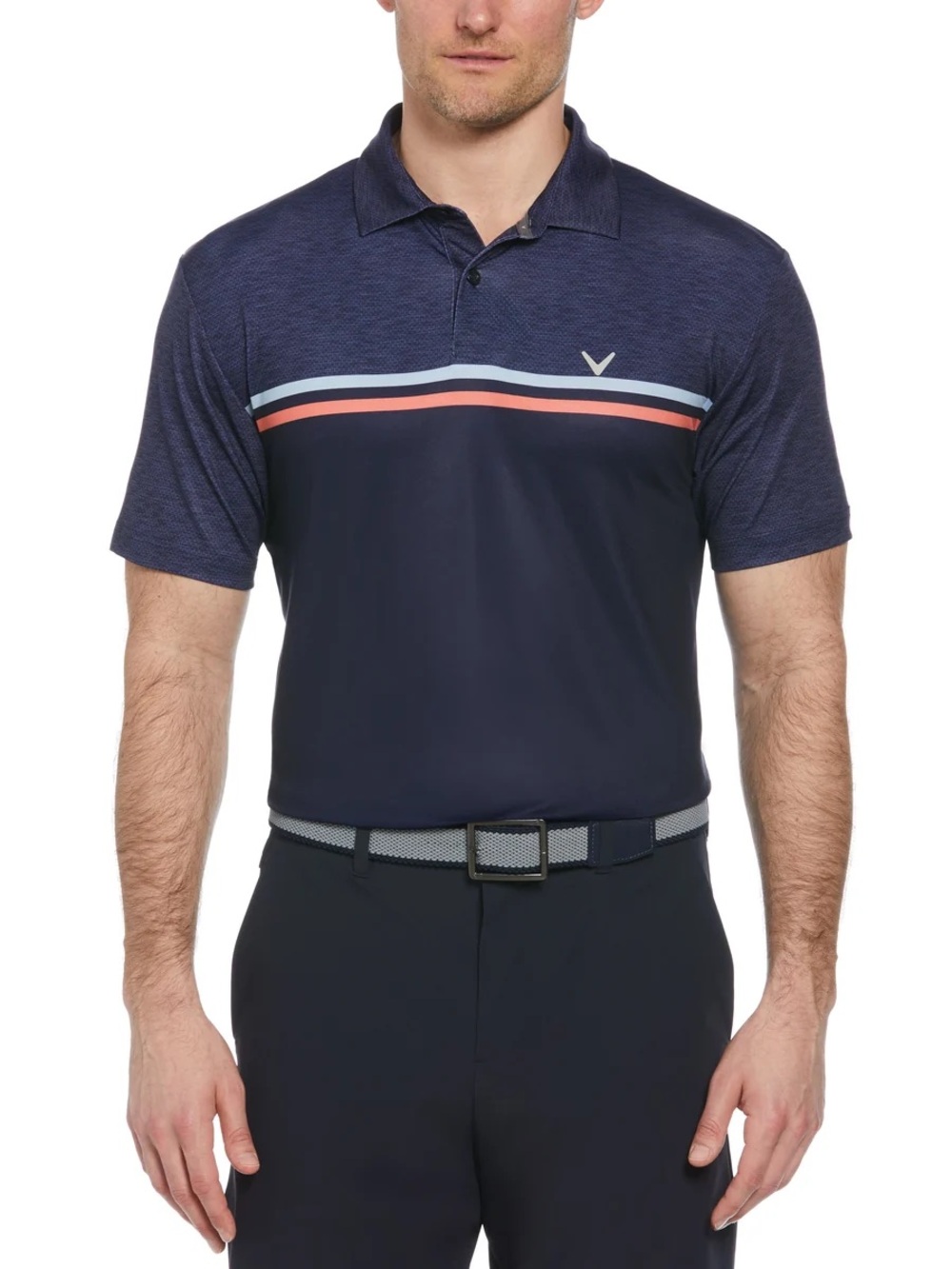 Callaway Men's Navy Polo with White and Red Stripe